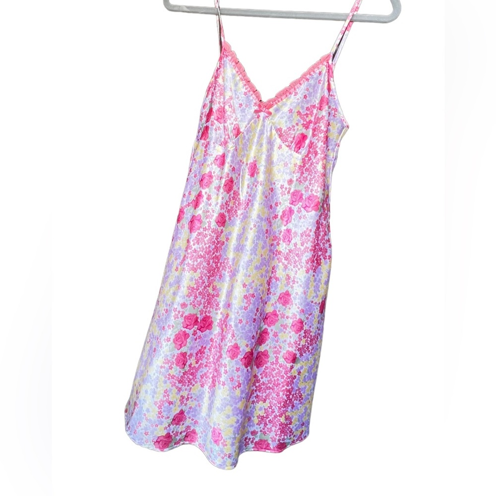 Adonna Pink and Yellow Flower Print Satin Slip Dress size S